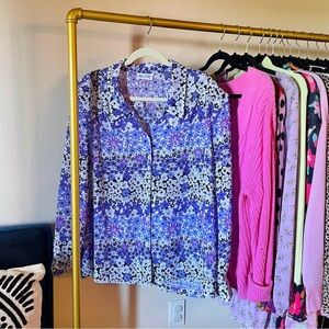 Vintage Purple Floral Sheer Long Sleeve Blouse